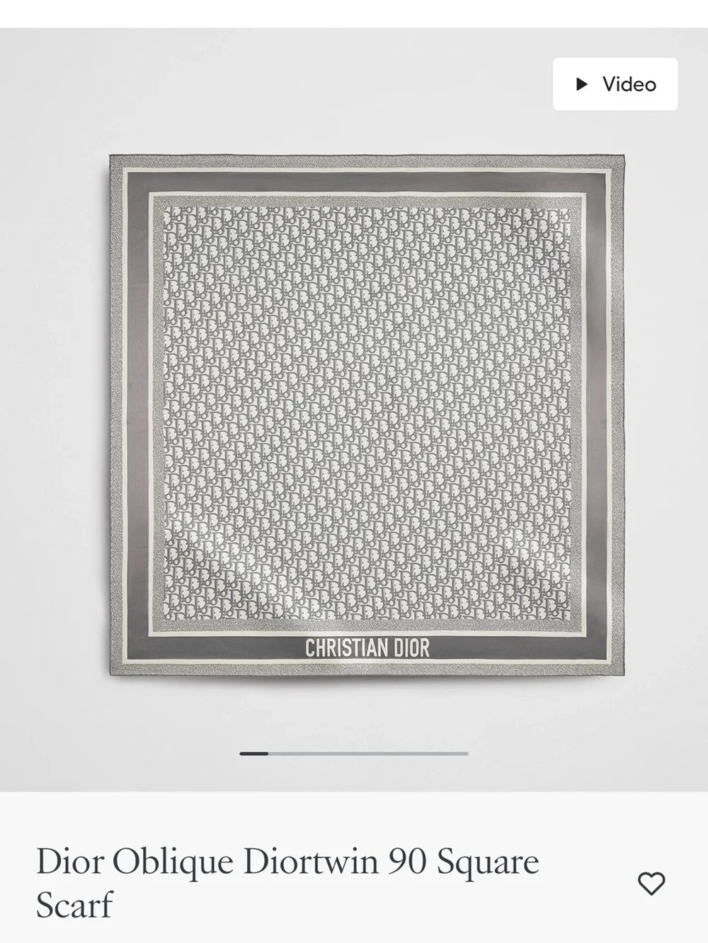 Dior Gray and White Reversable Christian Dior Oblique Diortwin 90 Square scarf